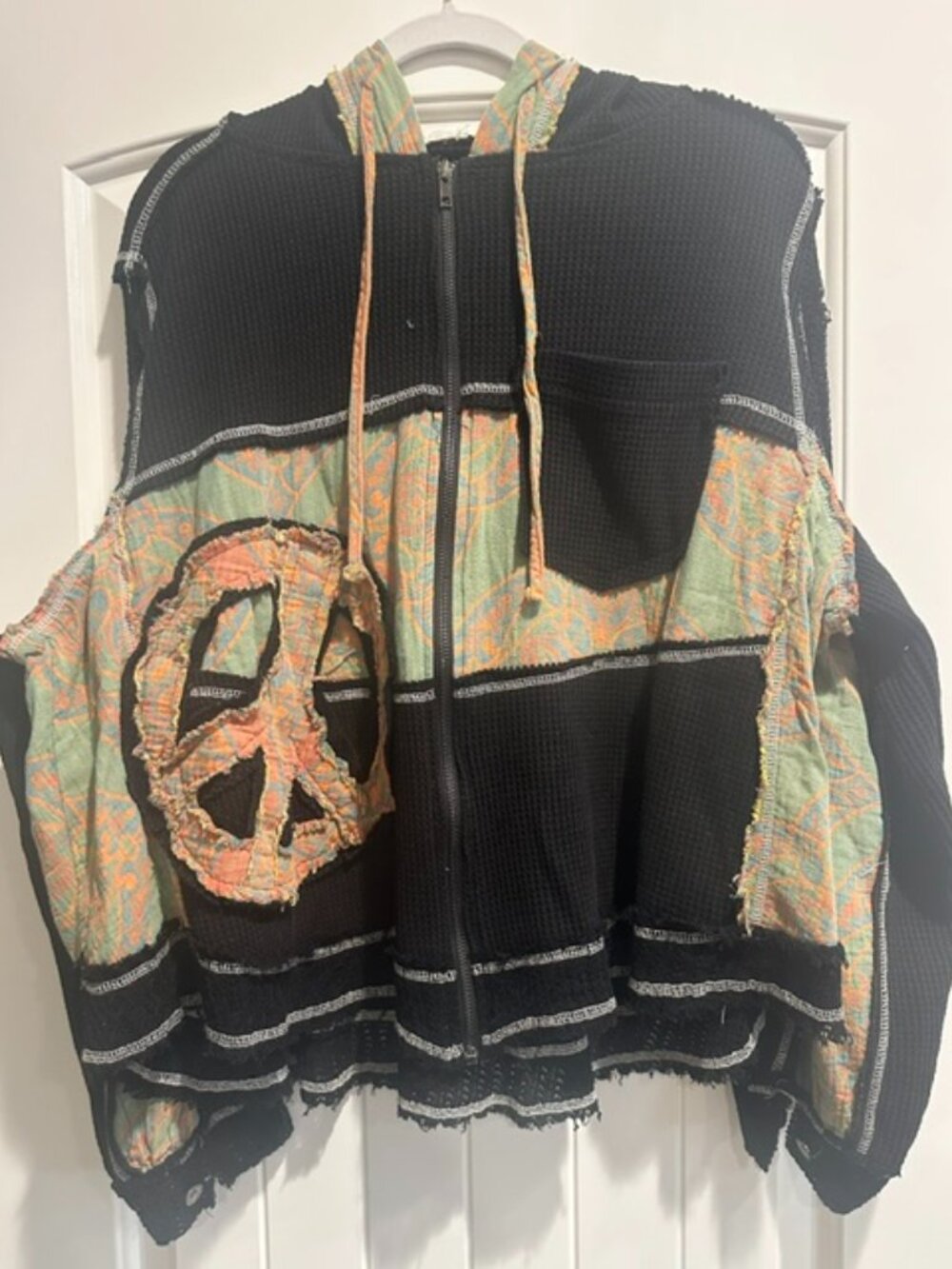 NWOT POL Peace Patch Black Zip Up Hoodie size- MEDIUM